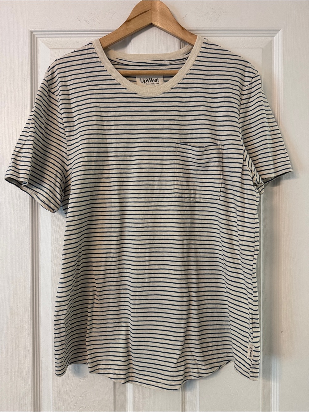 UpWest Cream & Navy Thin-Striped Short Sleeve Tee